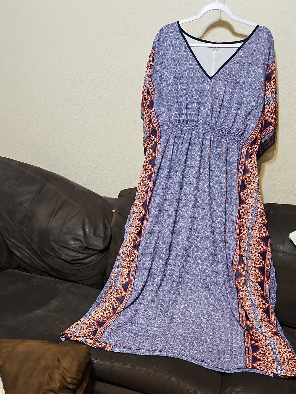 Speed Control Blue Maxi Dress with Red Border Panels